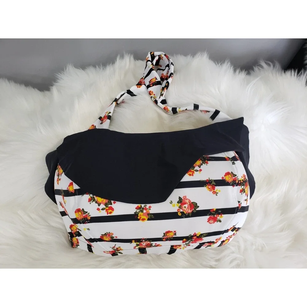 NEW Jessica Simpson Floral Print Bikini Swimwear Swim Top Size 0X‎ Black